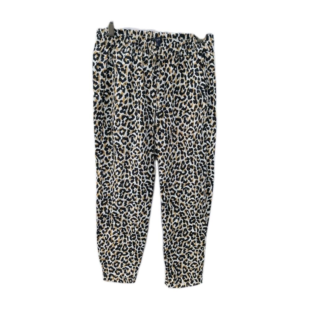 J Crew Womens Leopard Print Linen Blendโ Drawstring Pants Sz 6 Pull On Cuffed